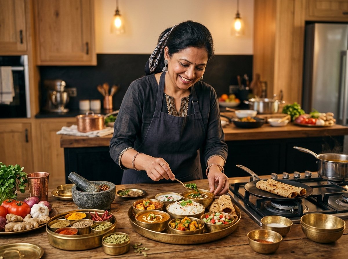 Chef preparing fresh thali